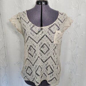 Charming Charlie, Sheer Lace, Short Sleeved Blouse